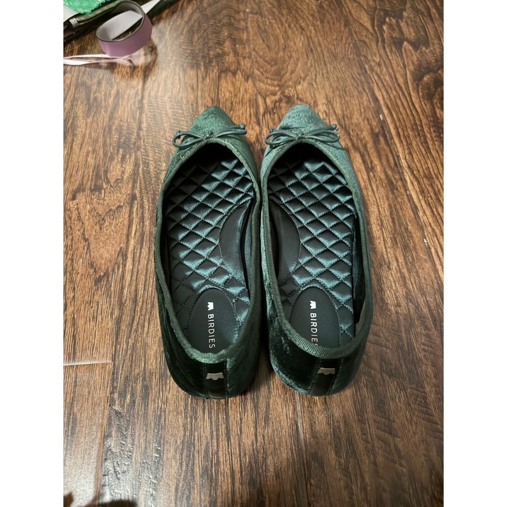Birdies The Heron Hunter Green Velvet Pointed Toe Bow Flat Shoes Womens 8 - Picture 2 of 4